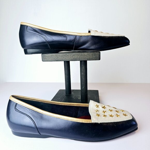 Vintage Enzo Angiolini Ealamel Blue Gold White Metallic Star Flats, 8W - Picture 3 of 10